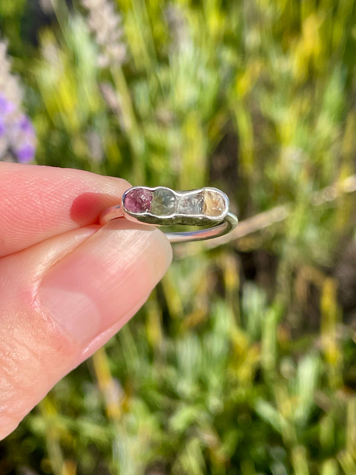 Raw Montana Sapphire Rainbow Ring 2 Size 6