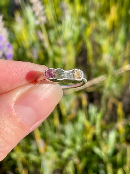 Raw Montana Sapphire Rainbow Ring 2 Size 6