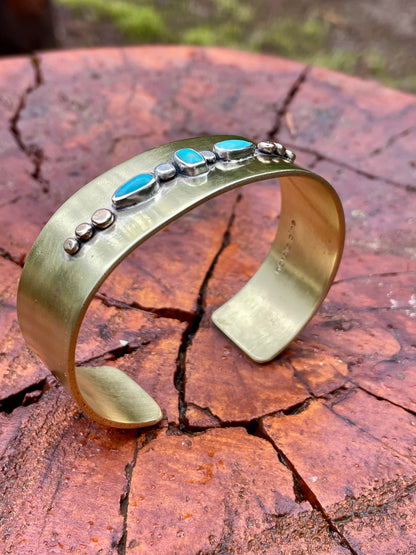 Triple Turquoise Brass Cuff