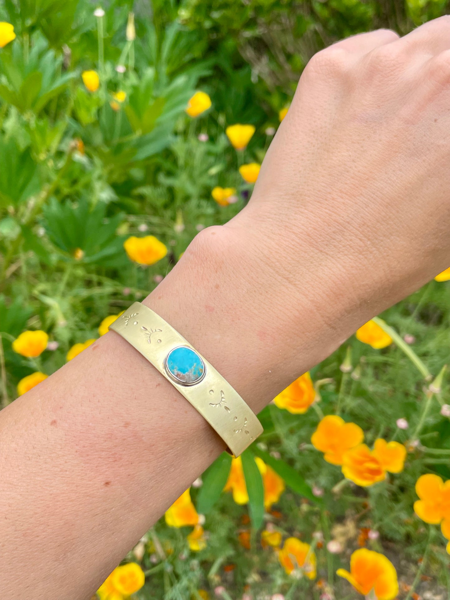 Stamped Brass Cuff with Turquoise 2