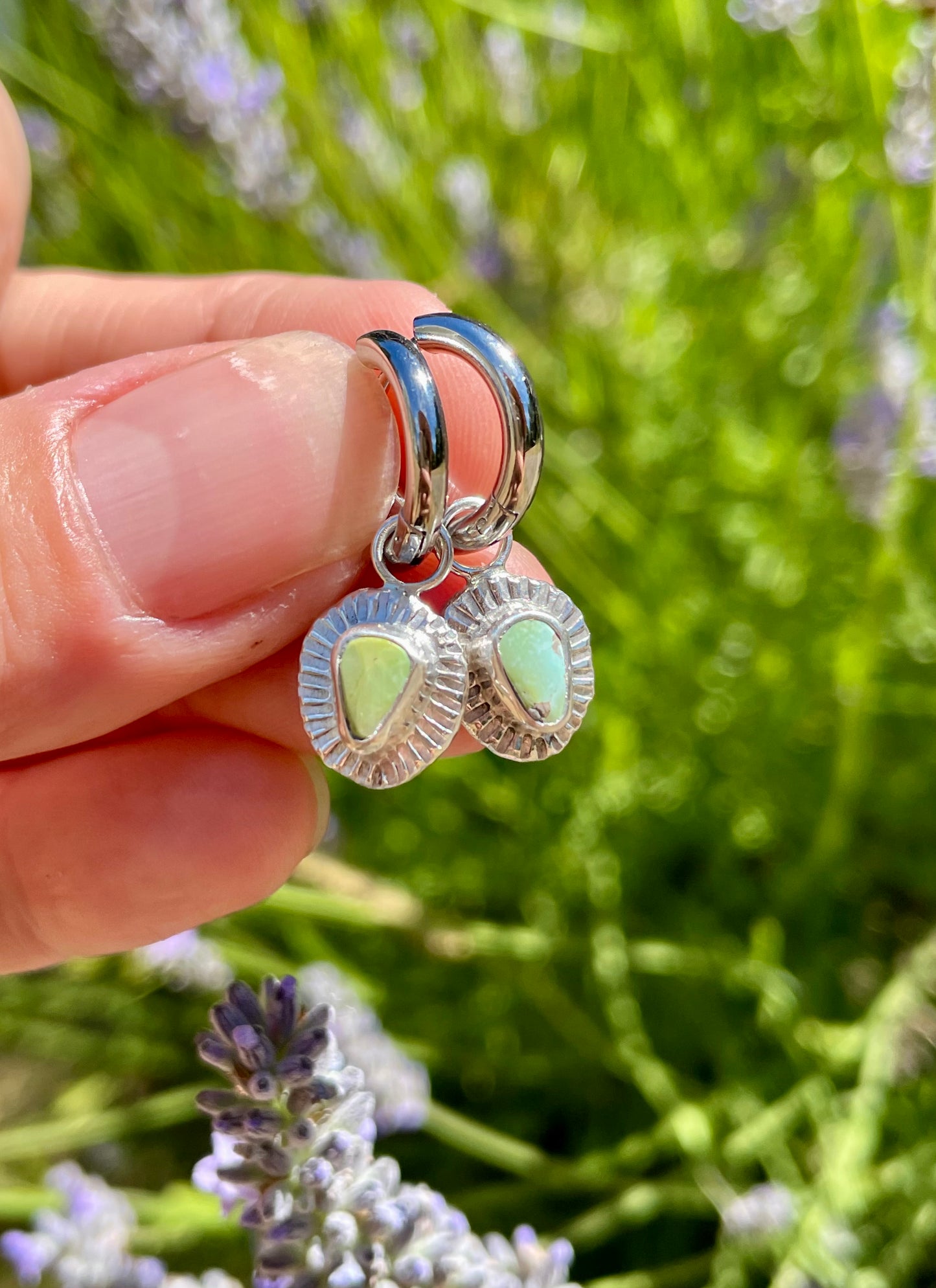 Blue Gem Turquoise Huggie Hoops