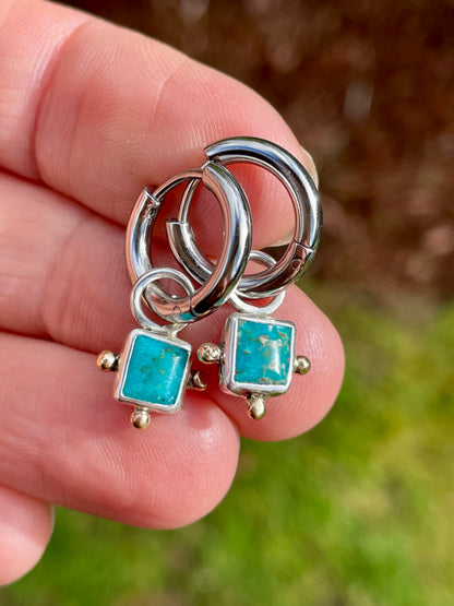 Square Turquoise Huggie Hoop 2