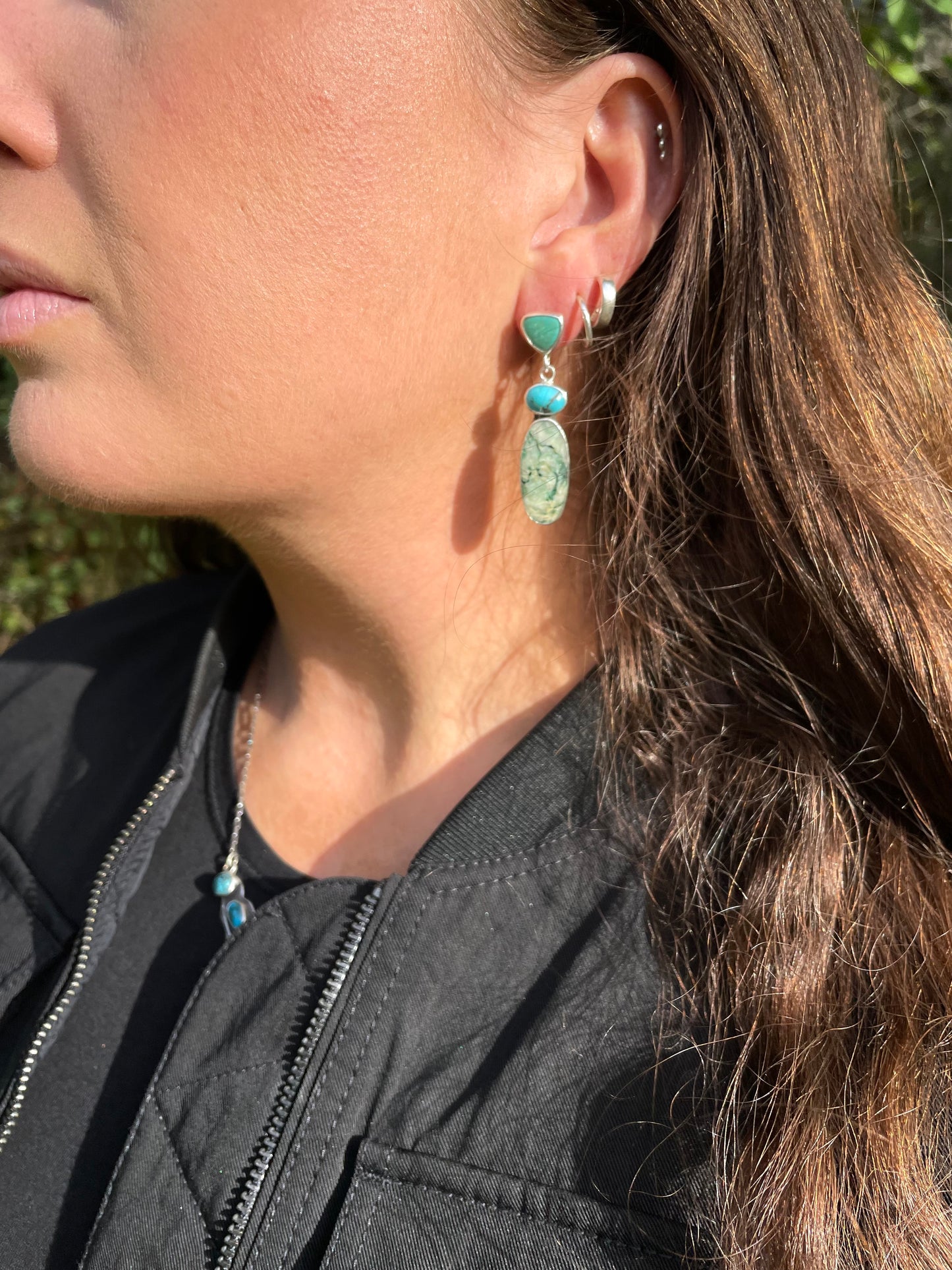 Turquoise and Mariposite stud Earrings