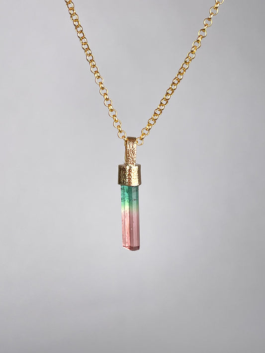 Bi-colored Tourmaline Necklace in Gold