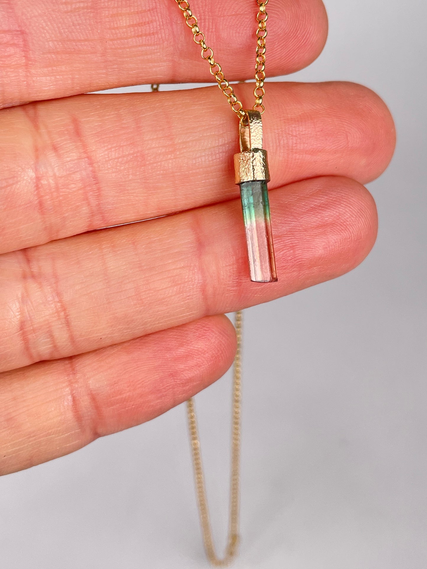 Bi-colored Tourmaline Necklace in Gold