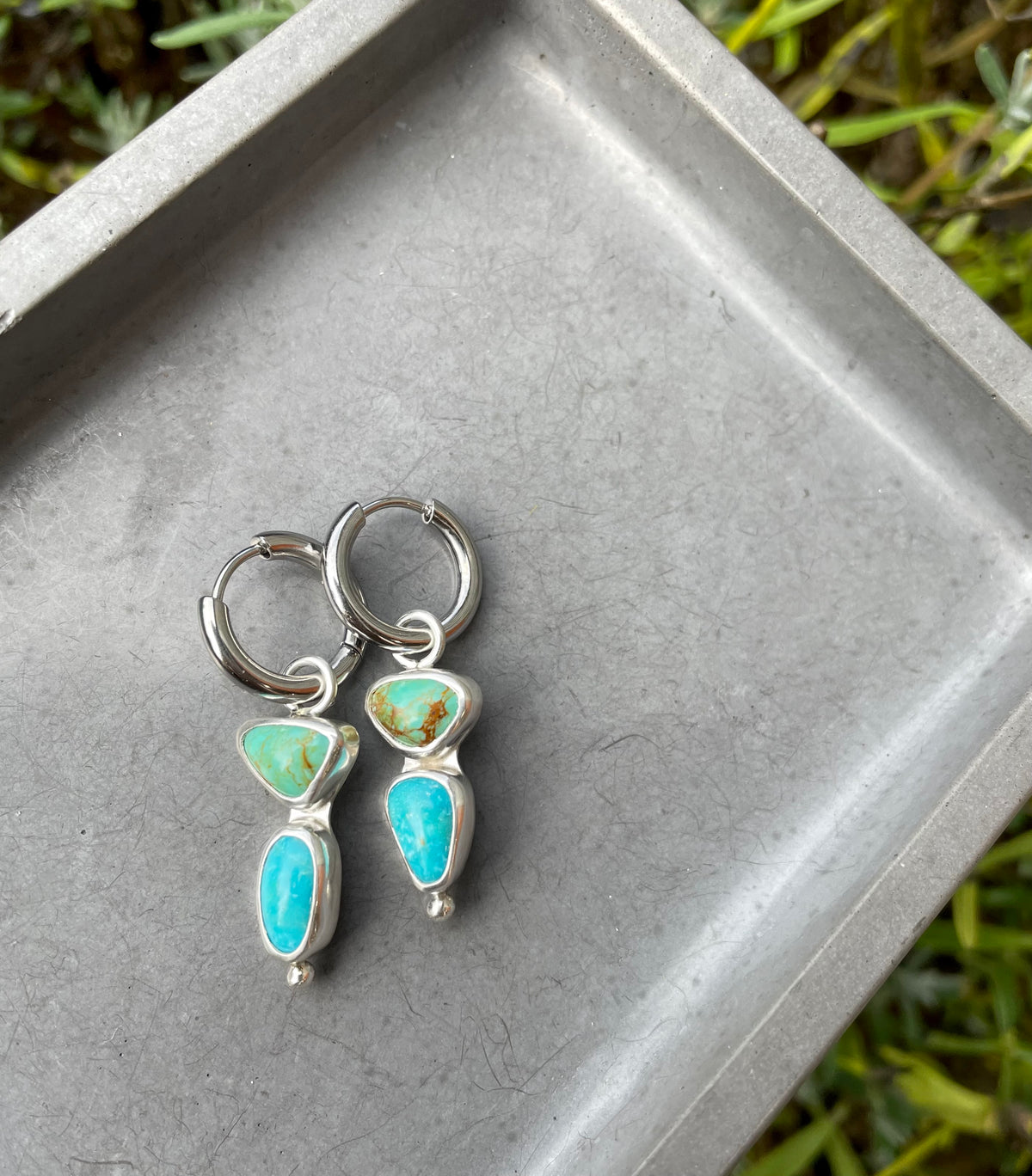 Double stone Kingman Turquoise Huggie Hoops