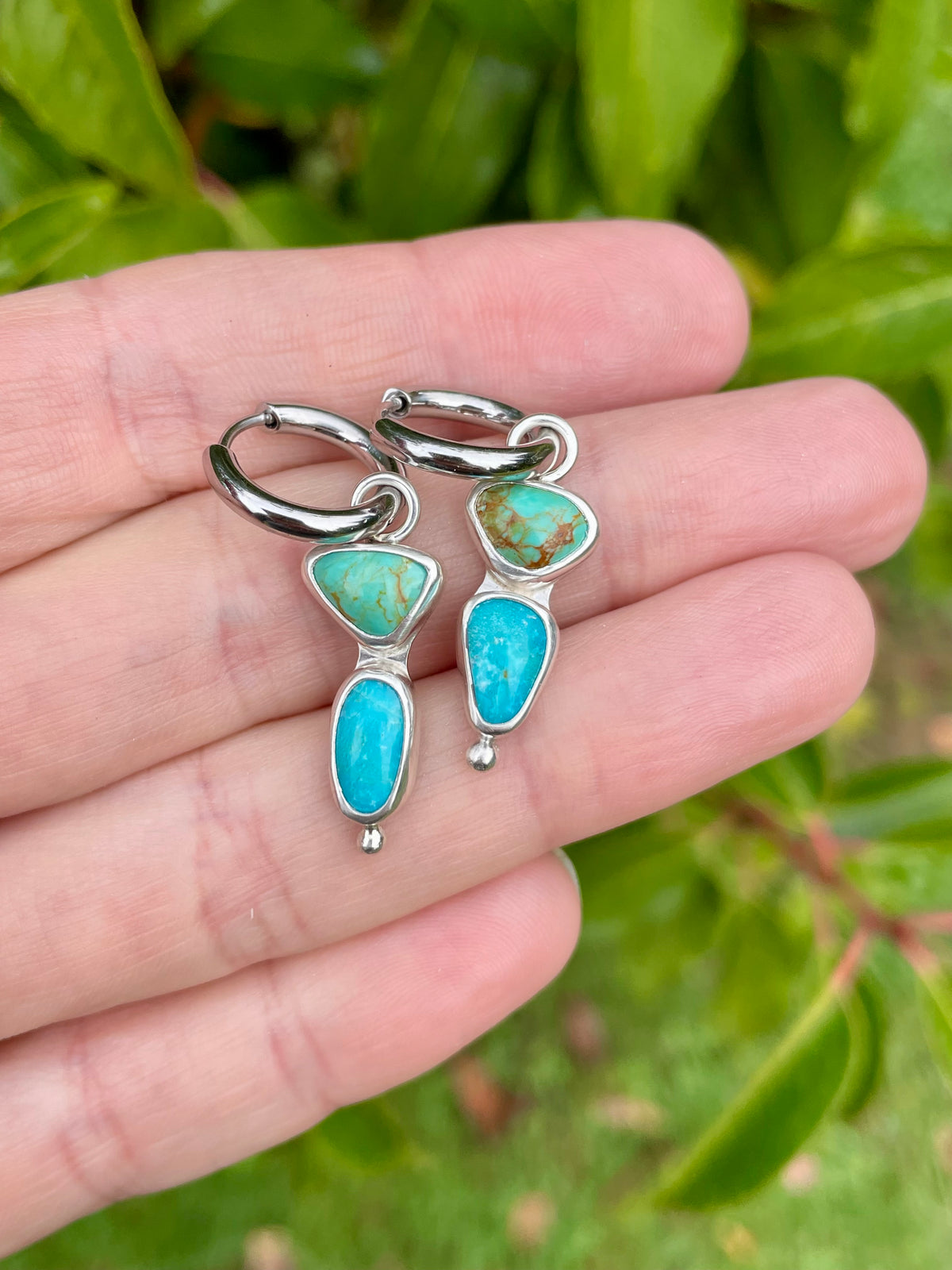 Double stone Kingman Turquoise Huggie Hoops