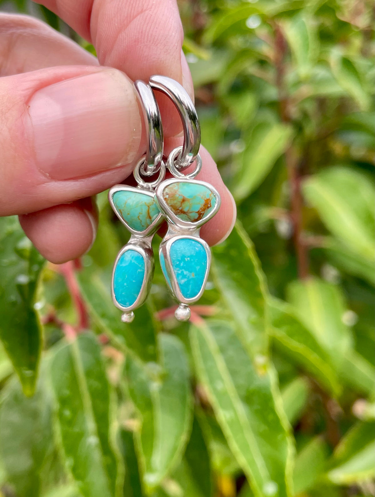 Double stone Kingman Turquoise Huggie Hoops