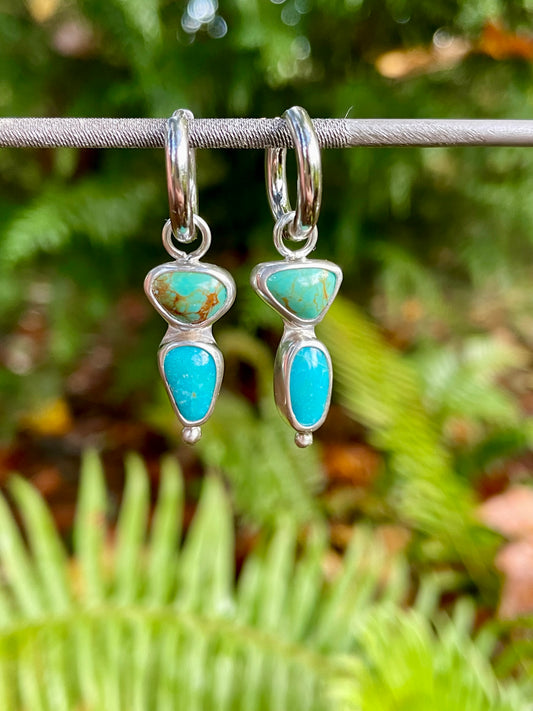 Double stone Kingman Turquoise Huggie Hoops