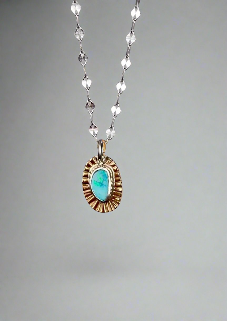 14k Gold and Silver Opal Necklace B