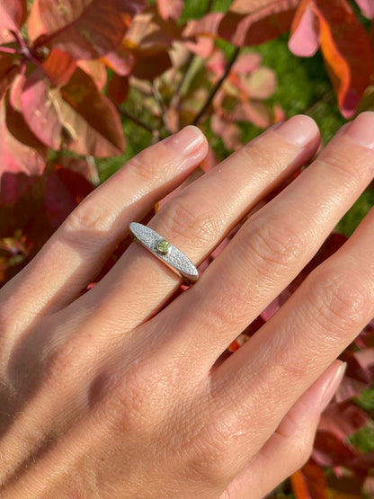 Silver and 14k gold peridot ring