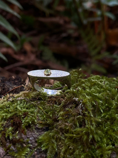 Silver and 14k gold peridot ring