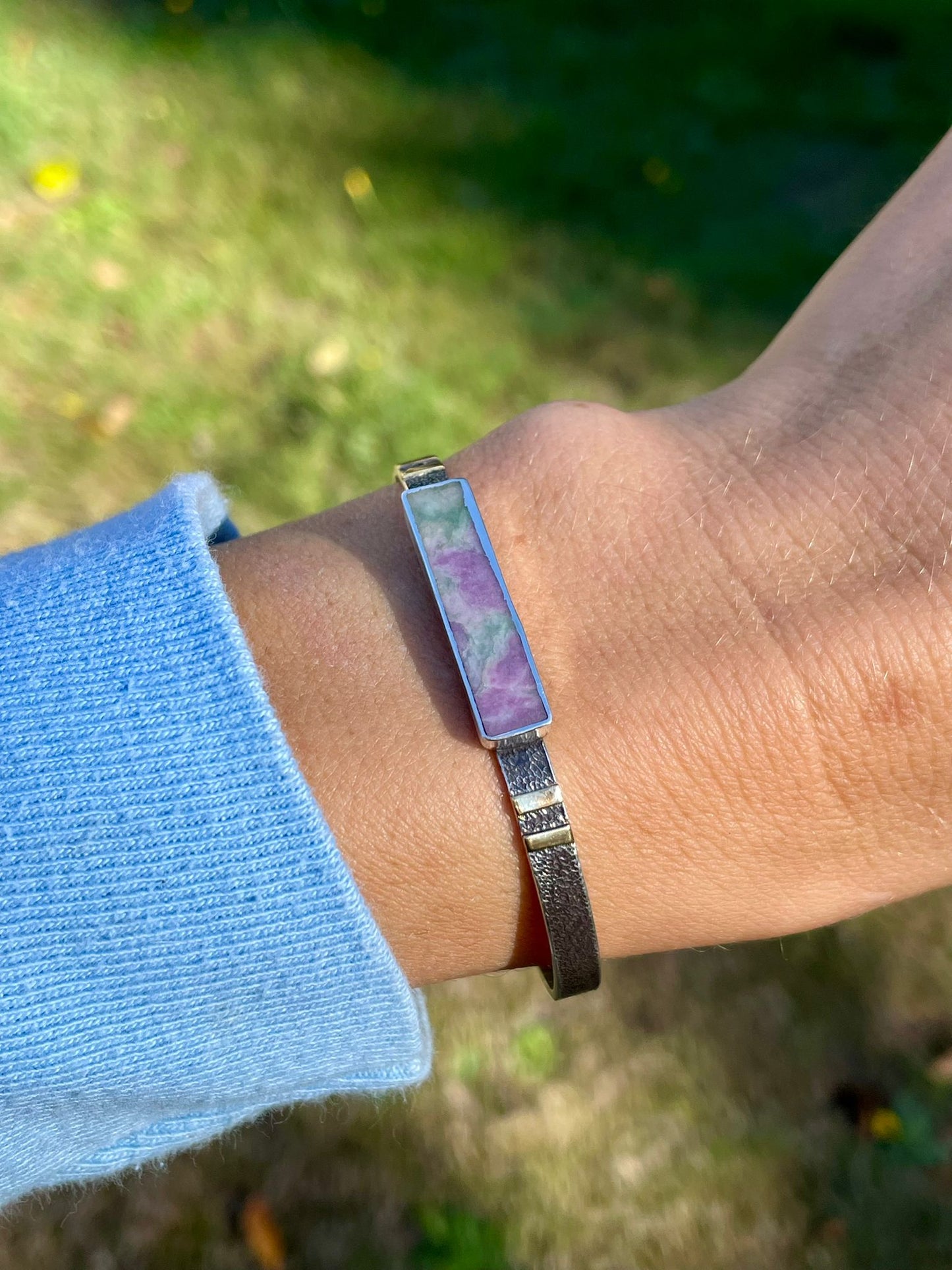 Sterling Variscite Cuff with 14k Gold accents