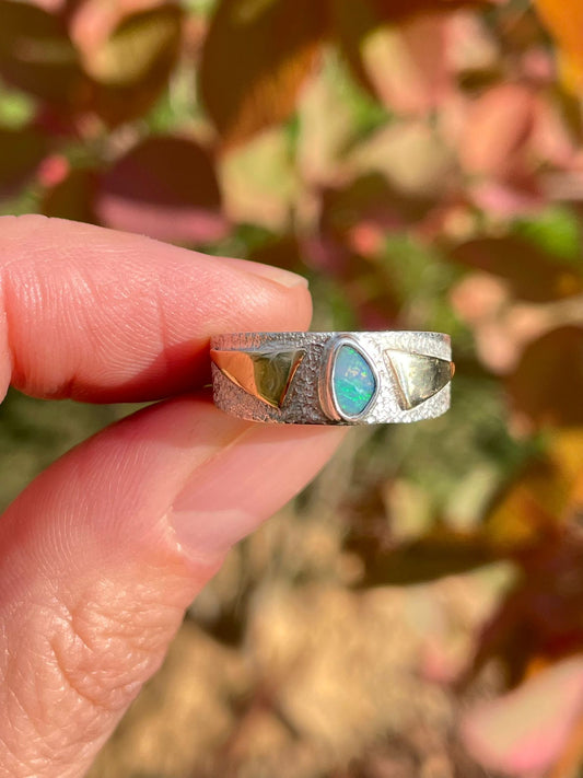 Sterling and 10k Gold Ring with Australian Opal