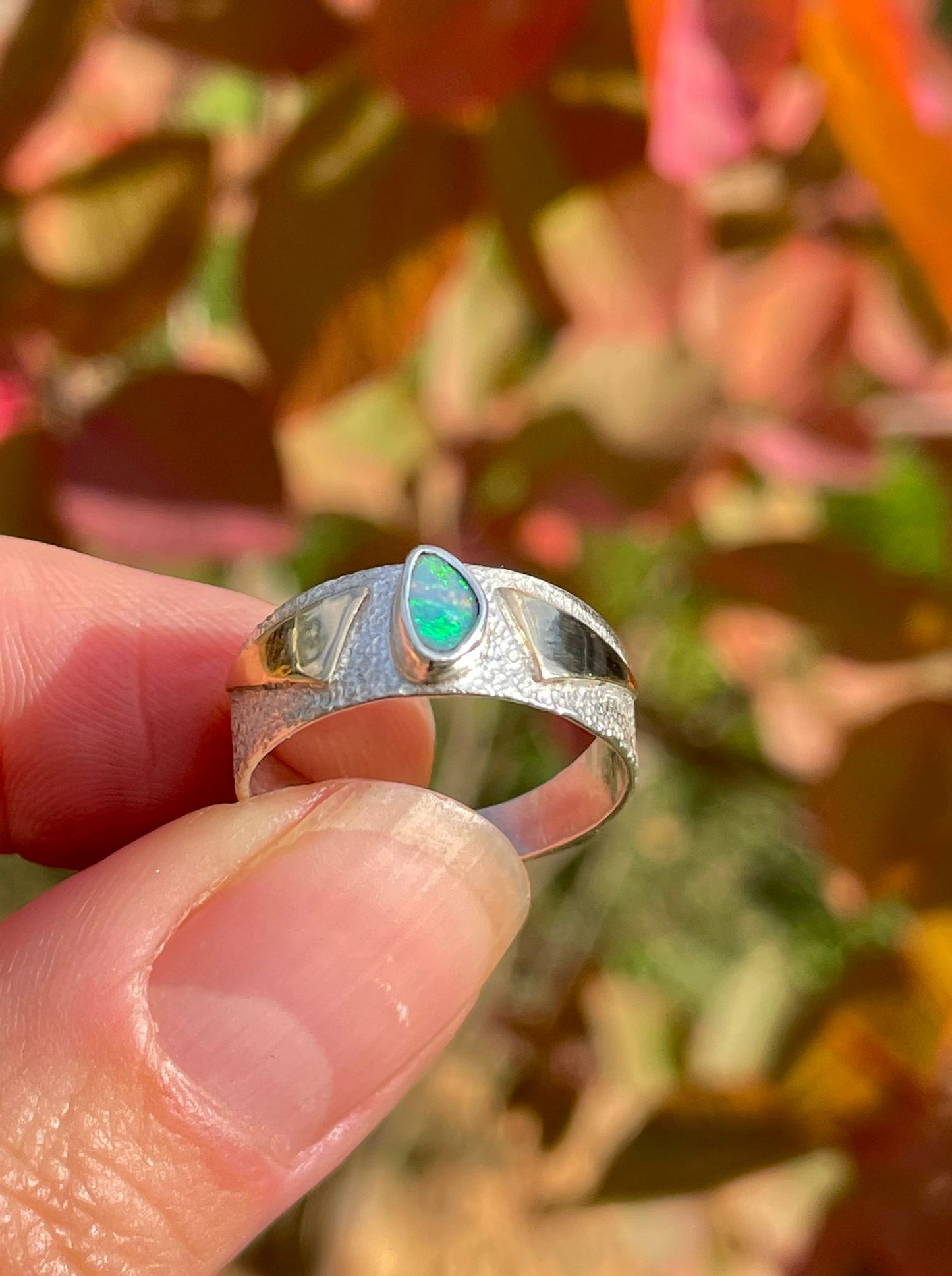 Sterling and 10k Gold Ring with Australian Opal