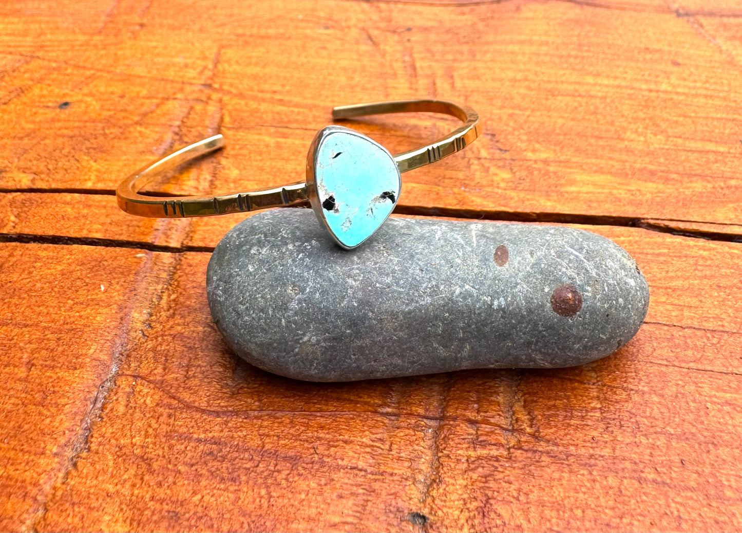 Brass and Sterling Cuff with Nevada Turquoise