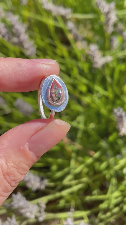 Recycled Mexican Fire Opal Ring size 6.5