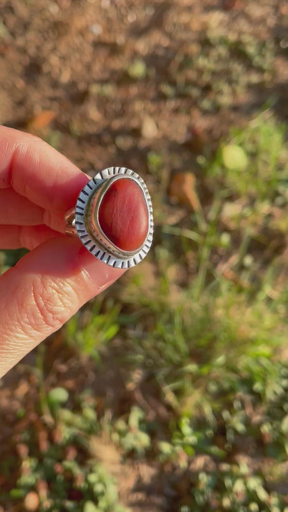 Red beach stone statement ring