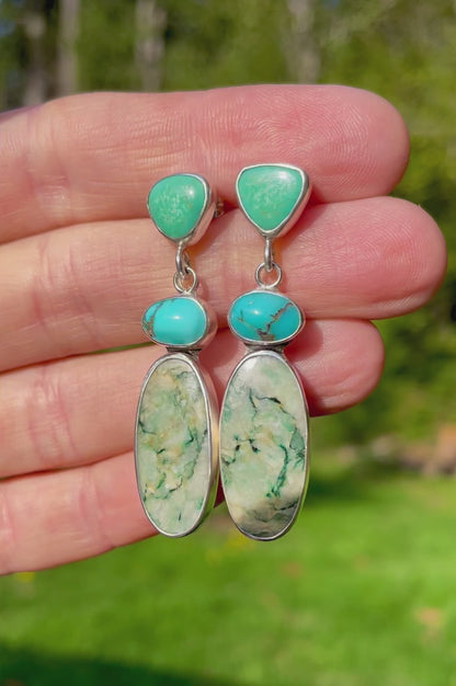 Turquoise and Mariposite stud Earrings