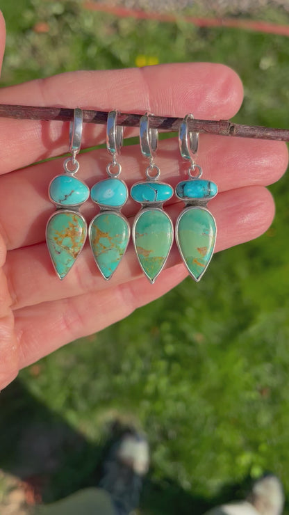 Double Turquoise Huggie Hoops