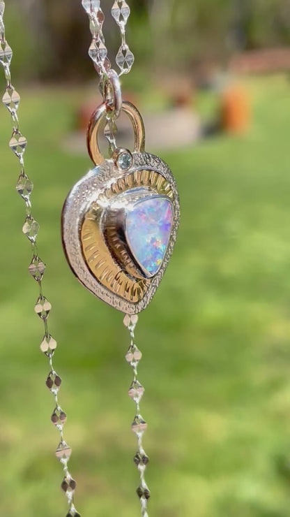 Opal and Sapphire Pendant in Gold and Silver