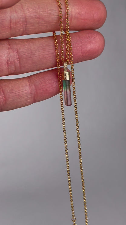 Bi-colored Tourmaline Necklace in Gold