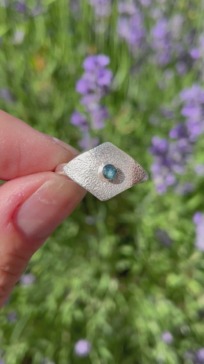 Sterling and 14k Gold Shield Ring with Montana Sapphire size 8