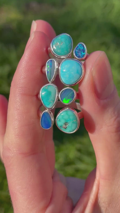 4 Turquoise and Opal split ring size 8-9