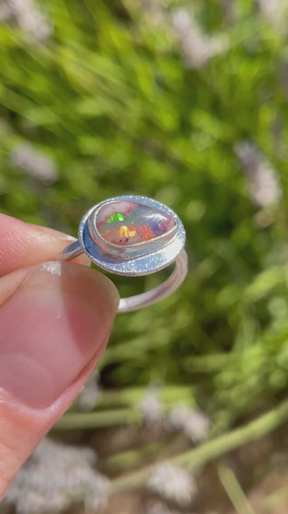 Recycled Mexican Fire Opal Ring size 5.25