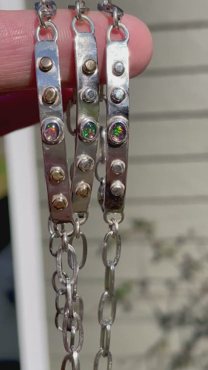 Opal Sterling Bar Bracelet with brass