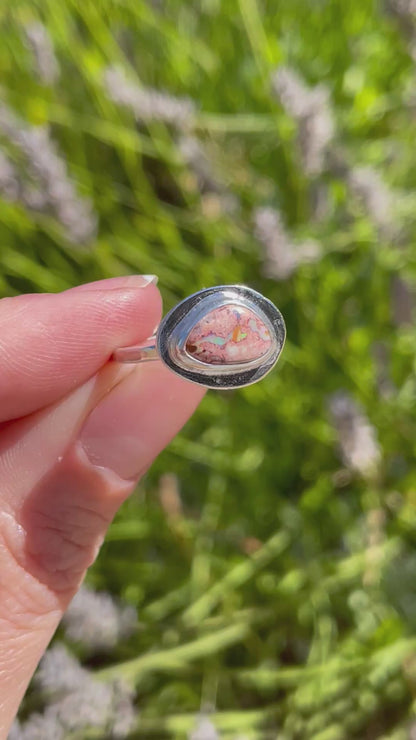 Recycled Mexican Fire Opal Ring size 7.25