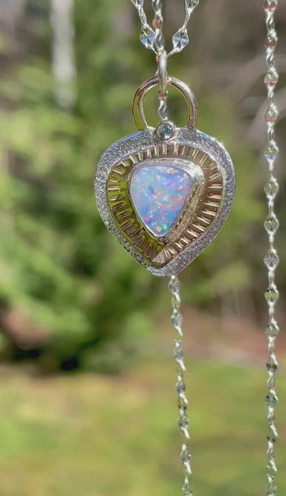 Opal and Sapphire Pendant in Gold and Silver