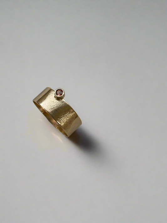 Wide Gold Ring with Oregon Sunstone