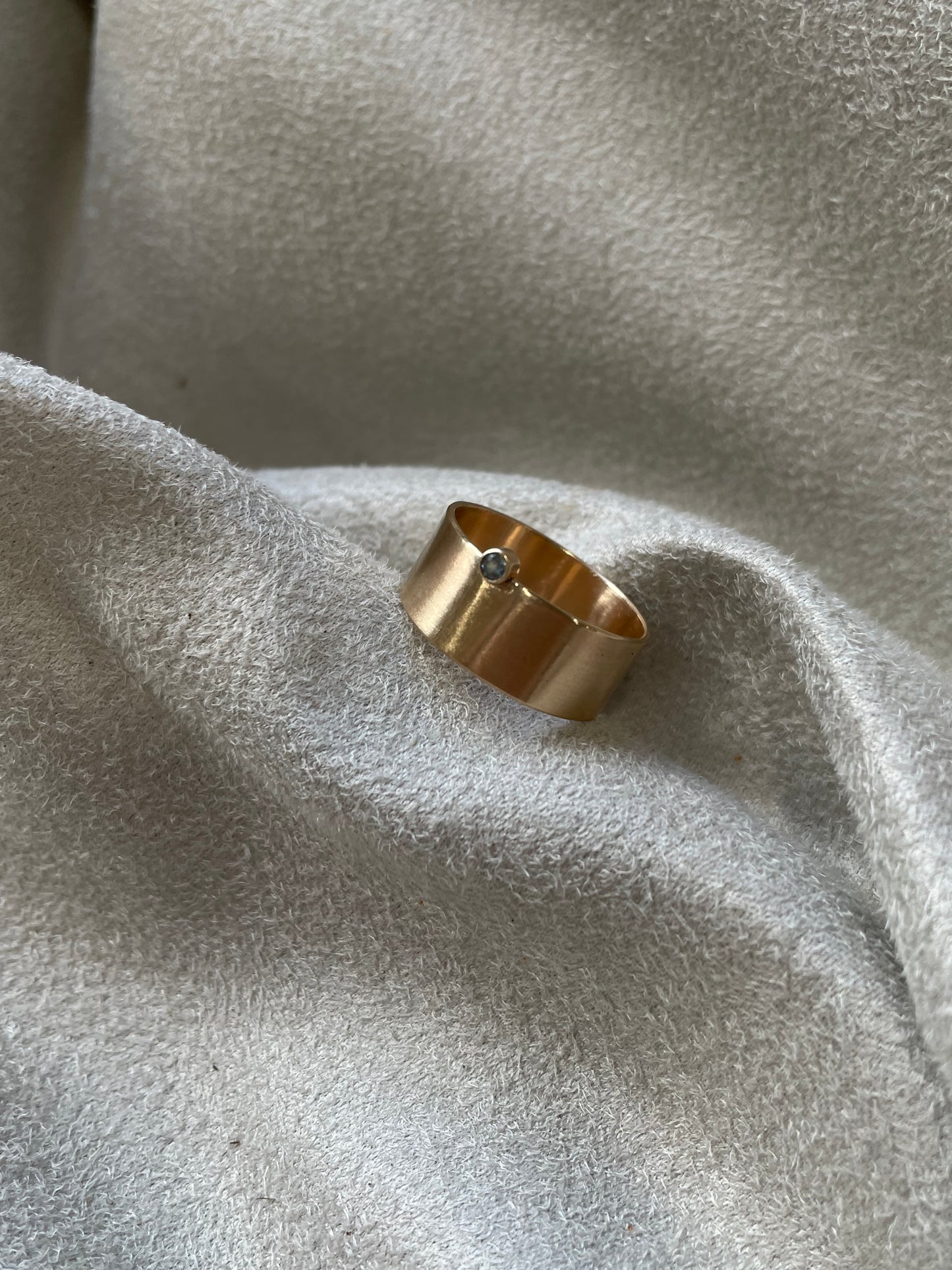 Wide Gold Ring with Montana Sapphire